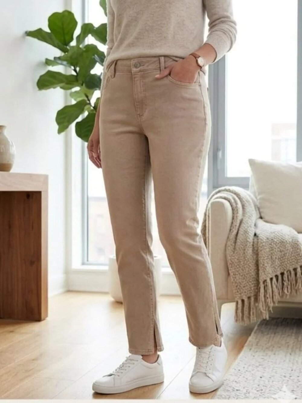 J. Jill Denim Women Size 10 Beige Regular Authentic Fit Slim Ankle Pants Casual